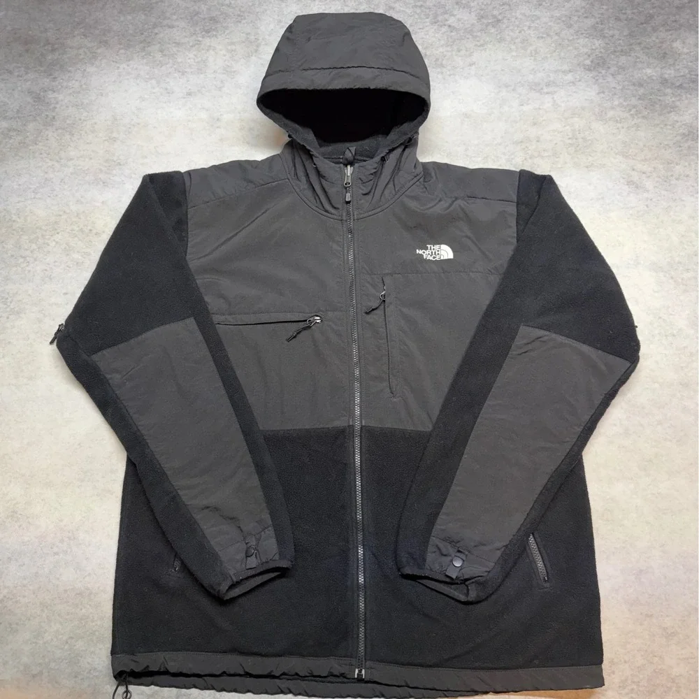 The North Face Denali Hooded Polartec Fleece Jacket Mens XL Black Full Zip